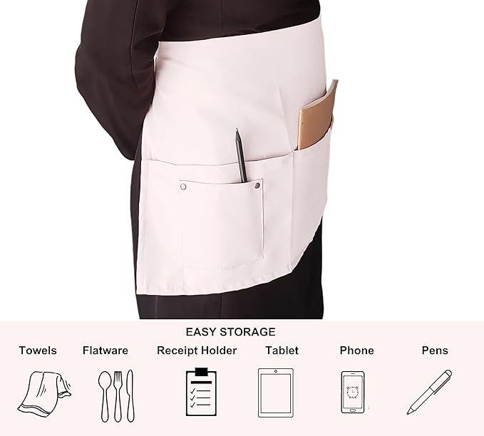 TiwerlfeServer Waist Aprons with 5 Pockets - 11.5 Inch Waterdrop & Oil Resistant Waitress Waiter Half Apron