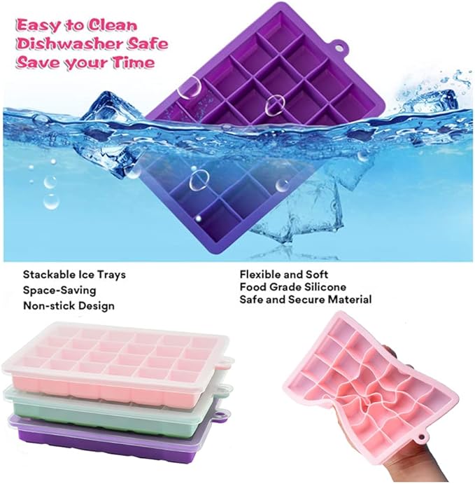 TAO CICADA Ice Cube Tray, 3 Pack Silicone Ice Cube Molds, Ice Cube Trays, Silicone Ice Trays, Easier to Release, BPA Free for Alcohol/Coffee/Beverages (Pink, Light blue, Purple) - Image 6
