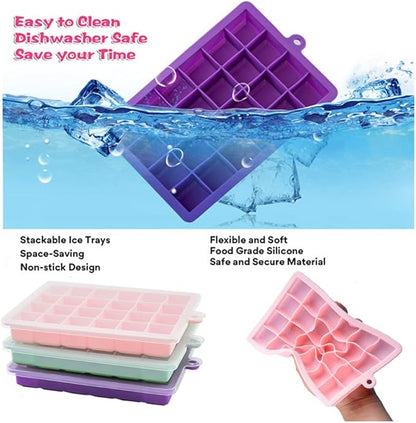 TAO CICADA Ice Cube Tray, 3 Pack Silicone Ice Cube Molds, Ice Cube Trays, Silicone Ice Trays, Easier to Release, BPA Free for Alcohol/Coffee/Beverages (Pink, Light blue, Purple) - Image 6