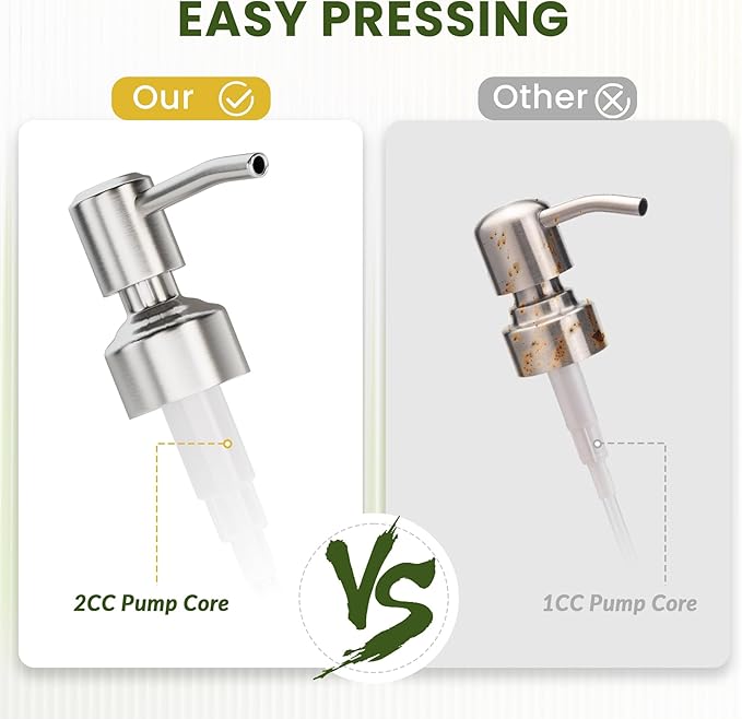 AmazerBath Soap Dispenser, 2 Pack Green Glass Soap Dispenser with Pump Stainless Steel, 14.2OZ Refillable Hand Soap Bottles Bathroom Kitchen - Image 3