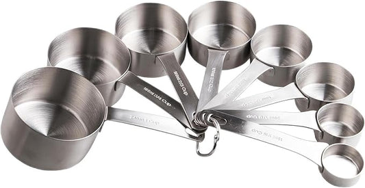 Measuring Cup Set of 8, 18/8 Stainless Steel Measuring Cups for Kitchen & Baking, Heavy Duty Metric & US Measure Cups Set with 2/3 Cup & 3/4 Cup Meaure Cups