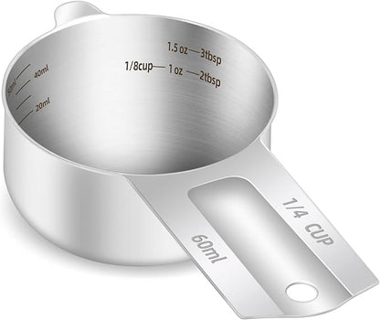 1PCS 1/4Cup (60ml, 2oz) Single Measuring Cup, Etched Inner Scale Stainless Steel Measure Scoop, Metric and US Measurement, Dishwasher Safe by BERYLER