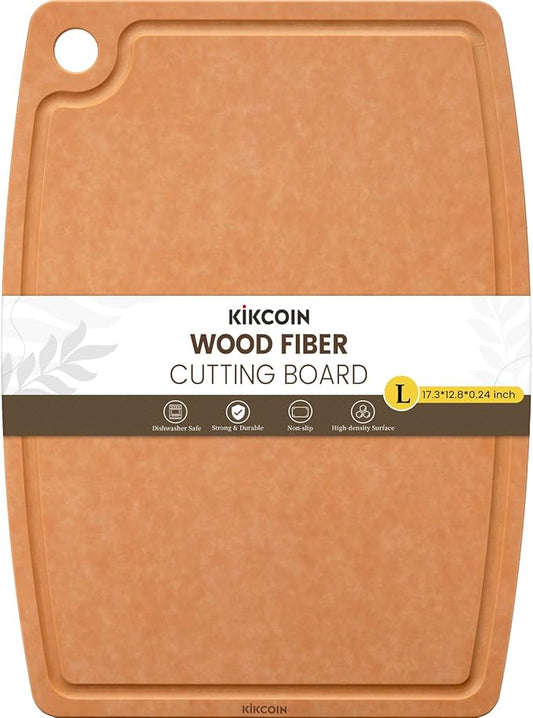 Kikcoin Wood Cutting Board, Cutting Boards for Kitchen Dishwasher Safe Non-slip Chopping Board with Juice Groove, Wood Fiber Composite Cutting Board with Hanging Hole, 17.3"*12.8" by Kikcoin