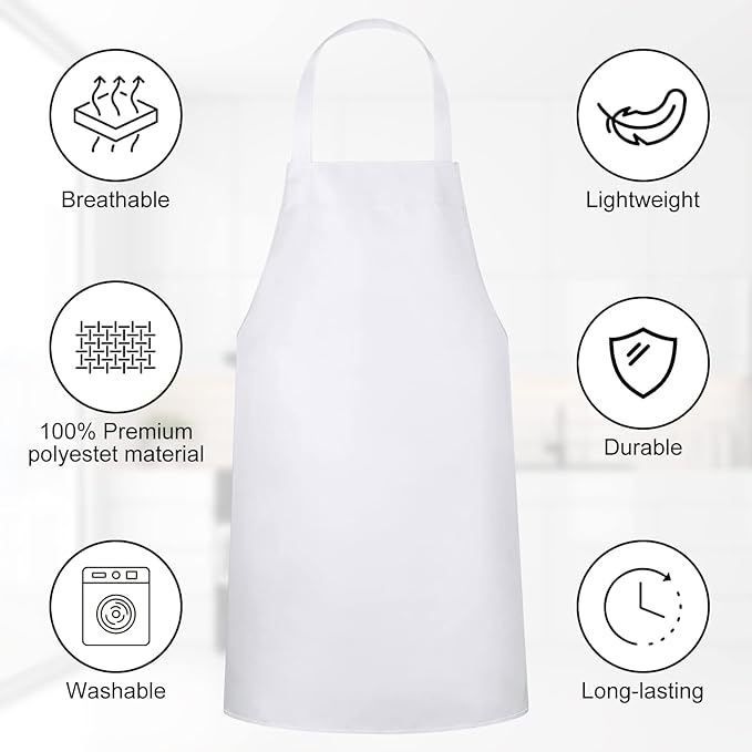 Foaincore Bib Aprons, Unisex Apron No Pocket Bulk Machine Washable Plain Aprons for Women Men Chef Kitchen Drawing - Image 3