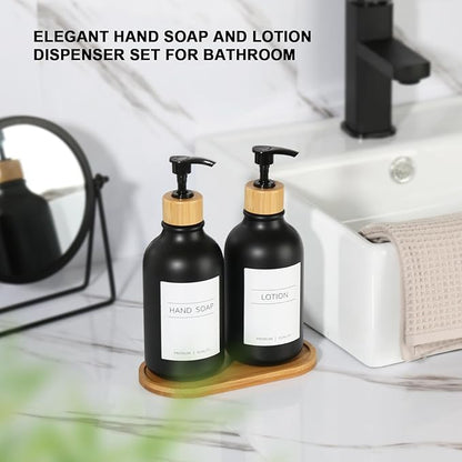 KASUNTING Hand and Dish Soap Dispenser Set, Plastic Kitchen Soap Dispenser Set with Bamboo Tray, 17 Fl Oz Black Soap and Lotion Dispensers Sets with 4 Pack Labels for Kitchen & Bathroom Countertop - Image 7