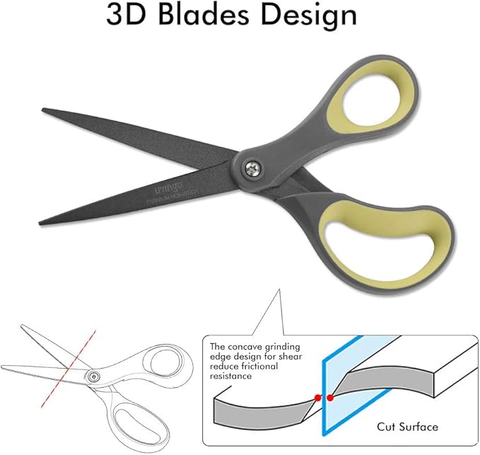 LIVINGO 2 Pack 8" Titanium Non-Stick Scissors, Professional Stainless Steel Comfort Grip, All-Purpose, Straight Office Craft Scissors for Tape, Paper, Cardboard(Green/Yellow) - Image 5