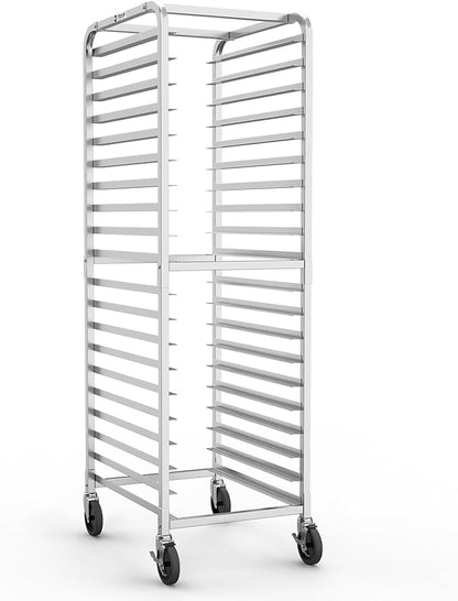 TenUp 20-Tier NSF Aluminum Sheet Pan Rack, Commercial Bakery Cooling & Storage Cart with Wheels, Heavy-Duty Bun Rack – 26" L x 20" W x 69" H by TENUP