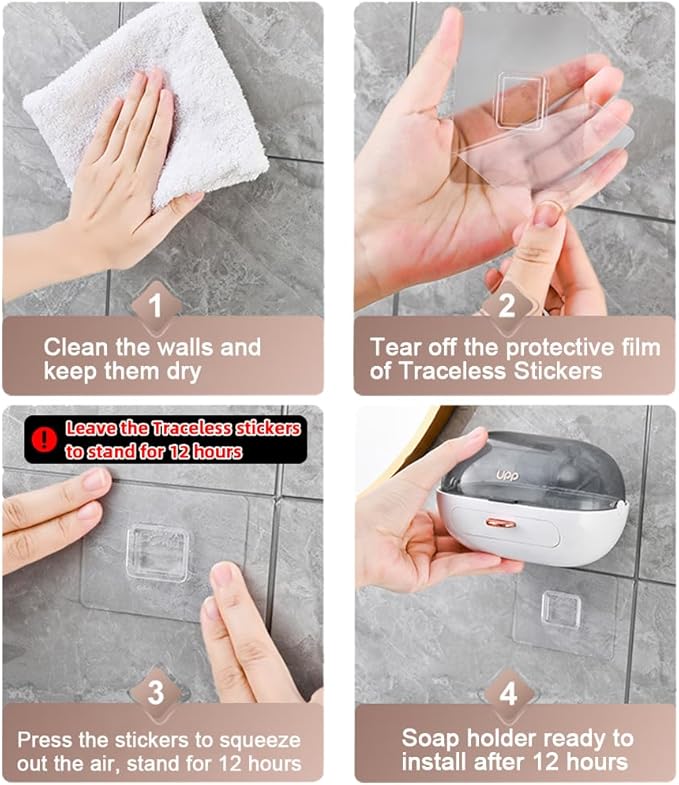 1Pc Shower Soap Dish Holder with Lid, Bar Soap Holder with Drain, Wall Mounted Soap Box Container for Shower, Bathroom, Bathtub, Kitchen Sink, Adhesive Included