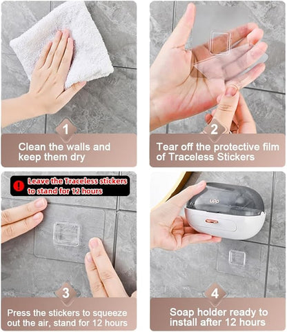 1Pc Shower Soap Dish Holder with Lid, Bar Soap Holder with Drain, Wall Mounted Soap Box Container for Shower, Bathroom, Bathtub, Kitchen Sink, Adhesive Included