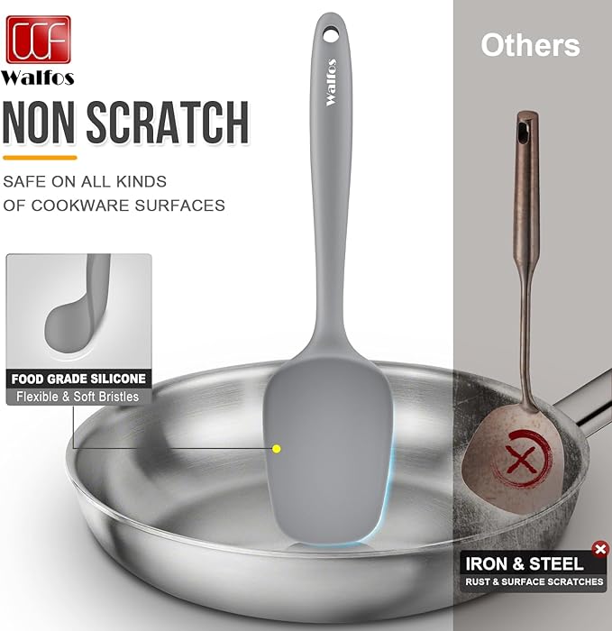 Walfos Silicone Spatula -5 Pieces Heat Resistant Kitchen Spoon Spatulas（600°F), Strong Steel Core and One-Pieces Seamless Design, Prefect for Cooking Mixing Baking - BPA Free and Dishwasher Safe,Gray - Image 5