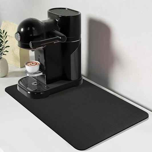Bloss Coffee Mat, Dish Drying Mat, Coffee Bar/Maker Mat, Kitchen Counter Mat, Absorbent Hide Stain Rubber Backed Dish Drying Pad(12.2"x19.7", Black) by Bloss