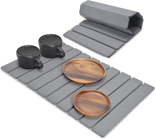 Large Stone Dish Drying Mats for Kitchen Counter, 24"(L)×16"(W), Drying Collapsible Dish Drying Mat, Eco-Friendly Absorbent Diatomaceous Earth Mats for Dishes Bottles Cups - Dark Grey
