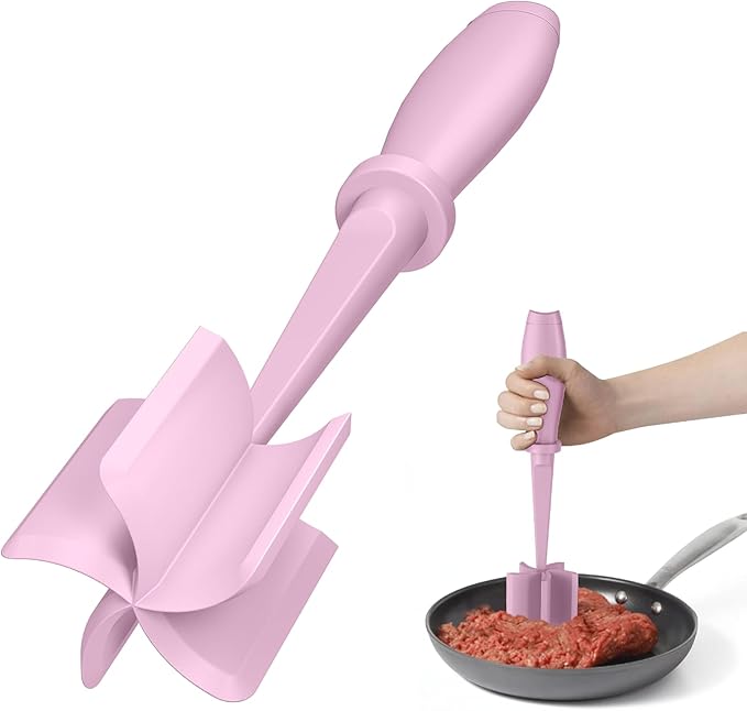 Meat Chopper, Hamburger Grinder, Premium Heat Resistant Smasher for Ground Beef, Burger Grinder Nylon Potato Mix Tool-Pink by PGYARD