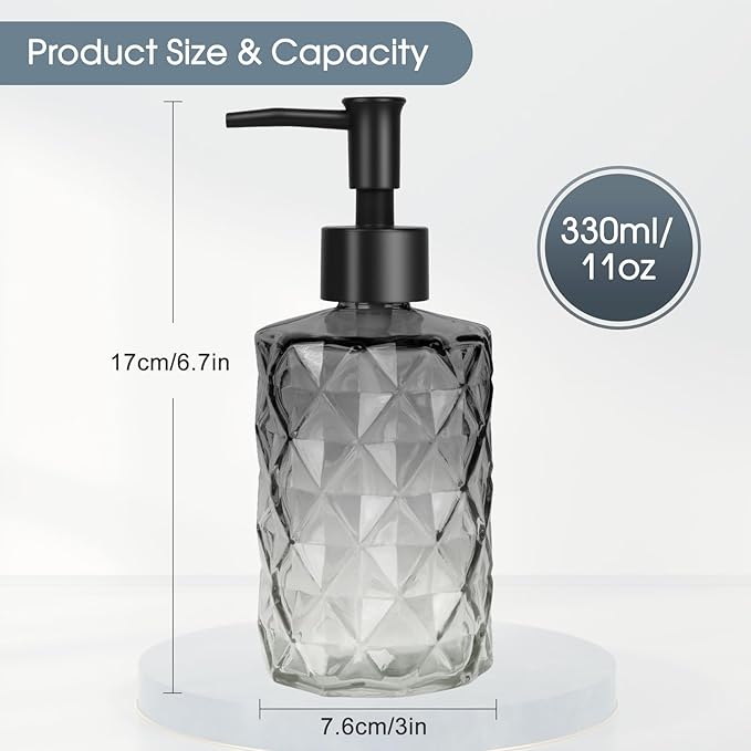 Topsky Glass Soap Dispenser with Plastic Pump, 330ml Liquid Hand Soap Dispenser, Rustproof Pump for Kitchen & Bathroom, Great for Lotions, Essential Oil, Liquid Soaps,Gradient Black - Image 4