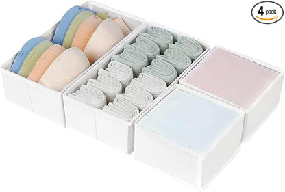 DIMJ Drawer Organizers - Set of 4 Fabric Closet Organizers and Storage, Drawer Dividers for Baby Clothes, Socks, Belt, Tie (White) by DiMJ