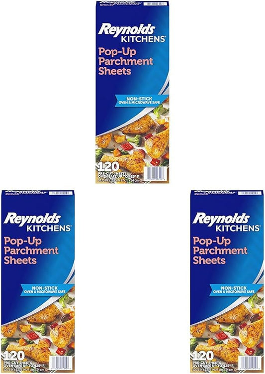 Reynolds Kitchens Pop-Up Parchment Paper Sheets, 10.7x13.75 Inch, 120 Sheets (Pack of 3) by ReynoldsConsumerProducts