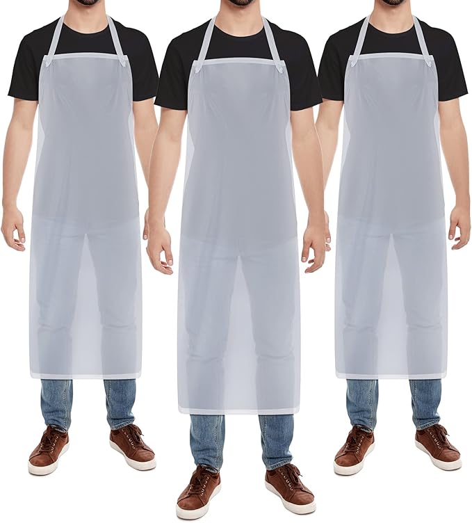 Hercicy 3 Pcs Heavy Duty Waterproof Aprons 47" PVC Vinyl Aprons Transparent Plastic Oil Proof Apron for Dishwashing Cleaning