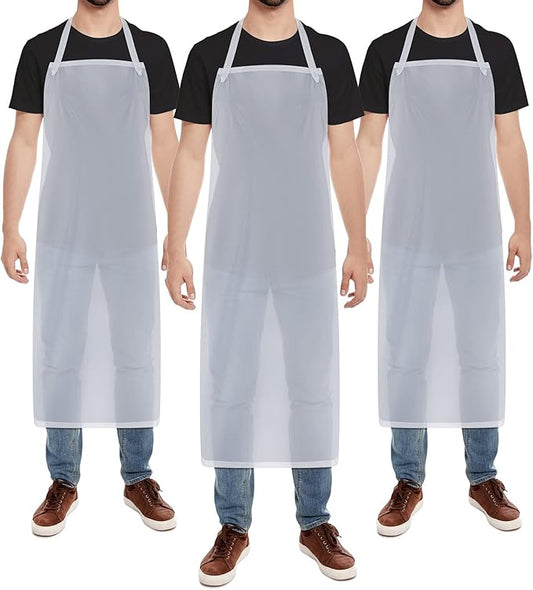 Hercicy 3 Pcs Heavy Duty Waterproof Aprons 47" PVC Vinyl Aprons Transparent Plastic Oil Proof Apron for Dishwashing Cleaning