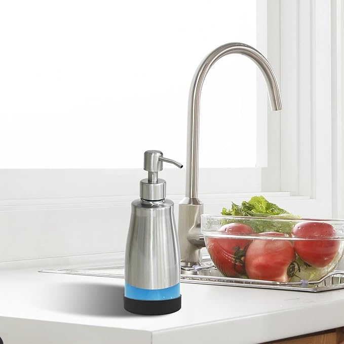 AUMIO Soap Dispenser with Non-Slip Silicone Pad - 2 Pack, Stainless Steel Case Glass Liner Hand Pump for Kitchen and Bathroom - Image 5