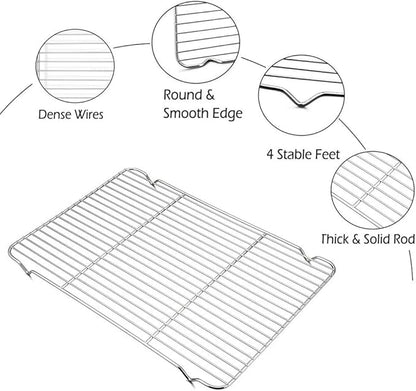 Oven Roasting Rack 11 x 15.4 inch Rectangle Baking Cooling Steaming Grilling Rack with 4 Legs Stainless Steel Rack,Perfect To Cool and Bake(11"X15.4",39X28cm)