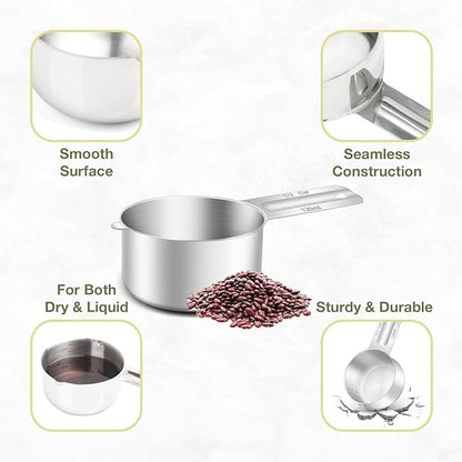 1PCS 1/2Cup (120ml, 4oz) Single Measuring Cup, Etched Inner Scale Stainless Steel Measure Scoop, Metric and US Measurement, Dishwasher Safe - Image 5