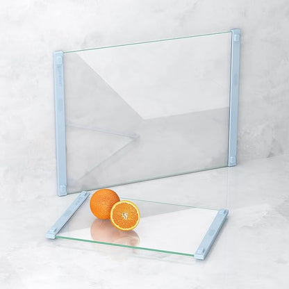 2PCS Glass Cutting Board with Silicone Grip, 80% Stronger Shatter Resistance and Slip Resistance,No Scratches/Microplastic-Free,Dishwasher Safe, Non Toxic Chopping Board for Kitchen (Blue)