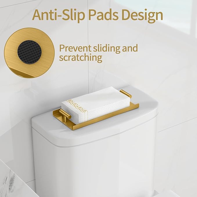 STWWO Napkin Holder for Bathroom, Guest Towel Holder Tray for Bathroom, Gold Guest Napkin Holders with T-Handle, Disposable Hand Towel Tray for Guest Room, Table, Kitchen