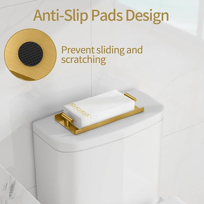 STWWO Napkin Holder for Bathroom, Guest Towel Holder Tray for Bathroom, Gold Guest Napkin Holders with T-Handle, Disposable Hand Towel Tray for Guest Room, Table, Kitchen (Pack of 2)