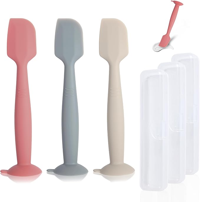 Diaper Spatula with Case, 3 Pack Baby Diaper Cream spatulas with 3 Storage Boxes, Soft Silicone Diaper Cream Applicator Butt Paste Spatula with Suction Base Full Size by MAIKKB