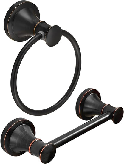 RUMOSE Toilet Paper Holder and Hand Towel Ring Oil Rubbed Bronze Wall Mount Bathroom Hardware Accessories 2 PCS Set Flexible Pivoting Toilet Tissue Roll Holder and Towel Hanger, Stainless Steel