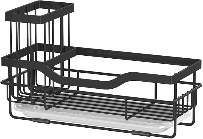 Sponge Holder for Kitchen Caddy Sink Organizer, Multifunctional Rustproof Dish Soap Sponge Caddy for Sink Counter with Detachable Brush Holder & Drain Tray - Storage Kitchen & Home Accessories - Image 7