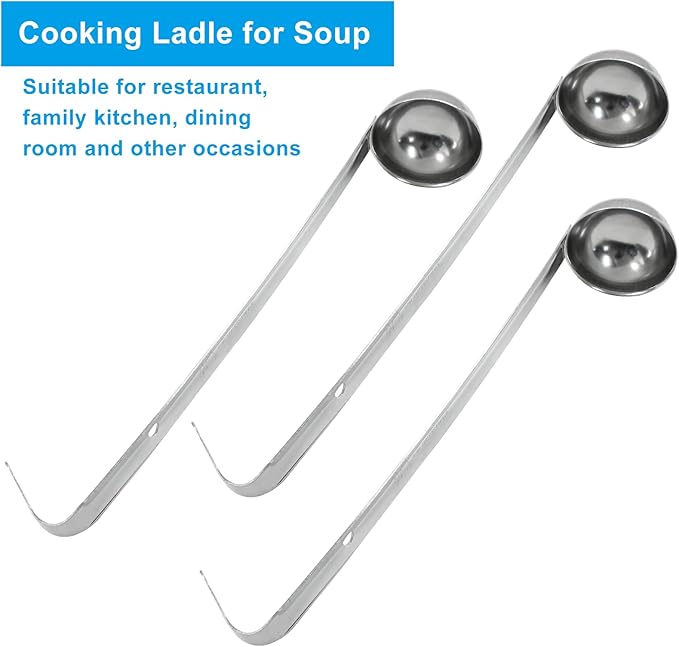 Piutouyar 3 Pcs 1 oz Soup Ladle Set, Stainless Steel Ladle with Long Hooked Handles Kitchen Cooking Serving Ladle Accessories for Cooking Soup Sauce Stews - Image 4
