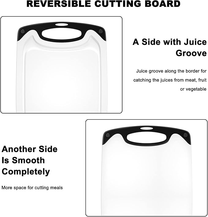 Plastic Cutting Board, 3 Pieces Dishwasher Safe Cutting Boards with Juice Grooves, Easy Grip Handle, Non-Slip, with Grinding Area for Grinding Garlic and Ginger（White） - Image 6