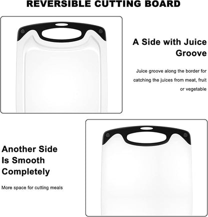 Plastic Cutting Board, 3 Pieces Dishwasher Safe Cutting Boards with Juice Grooves, Easy Grip Handle, Non-Slip, with Grinding Area for Grinding Garlic and Ginger（White） - Image 6