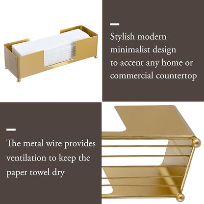 MyGift Modern Brass Tone Metal Tabletop Folded Hand Towel Holder, Commercial Countertop Tissue Dispenser Tray for Trifold, C-Fold and Z-Fold Towels, Set of 2