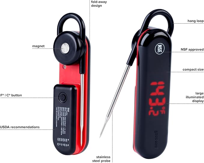 GoodCook Touch Digital Thermometer with LCD Display Instant Read with Stainless Steel Probe Built-In Magnet for Easy Storage, Black - Image 3