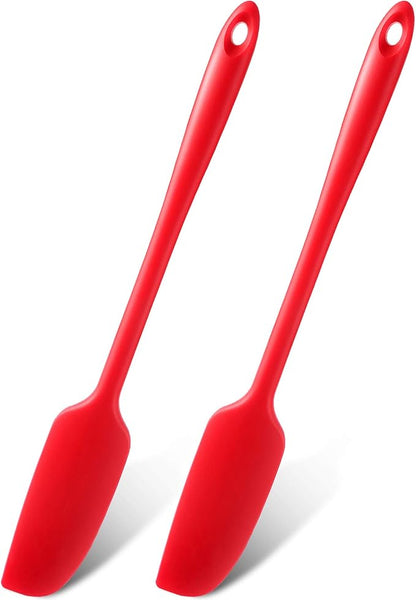Patelai 2 Pieces Silicone Jar Spatula Long Handle Non-stick Rubber Scraper Heat Resistant Spatula Silicone Scraper for Jars, Smoothies, Blenders Cooking Baking Stirring Mixing Tools (Red)