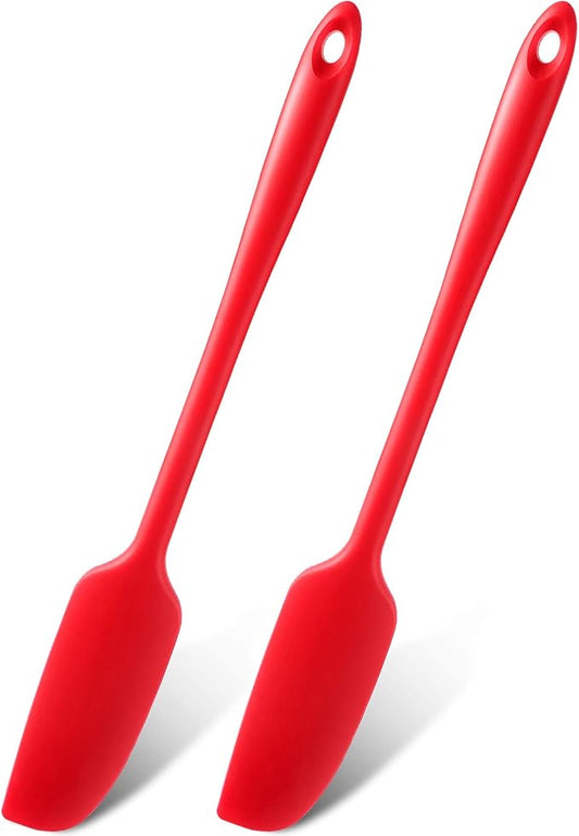Patelai 2 Pieces Silicone Jar Spatula Long Handle Non-stick Rubber Scraper Heat Resistant Spatula Silicone Scraper for Jars, Smoothies, Blenders Cooking Baking Stirring Mixing Tools (Red)