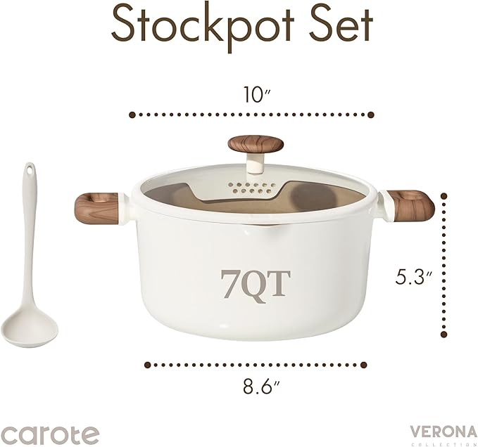 CAROTE Stock Pot with Lid, 7Quart Ceramic Soup Pot Non Toxic, Nonstick Cooking Pot for Pasta, Induction Ready, Even Heating, Dishwasher Safe, White - Image 2