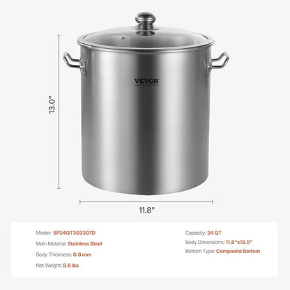 VEVOR Stainless Steel Stockpot, 24 Quart Cooking Pots, Cookware Sauce Pot with Lid, and Handle, Heavy Duty Commercial Grade Stock Pot, Sanding Treatment, for Steaming Boiling or Frying Silver - Image 7