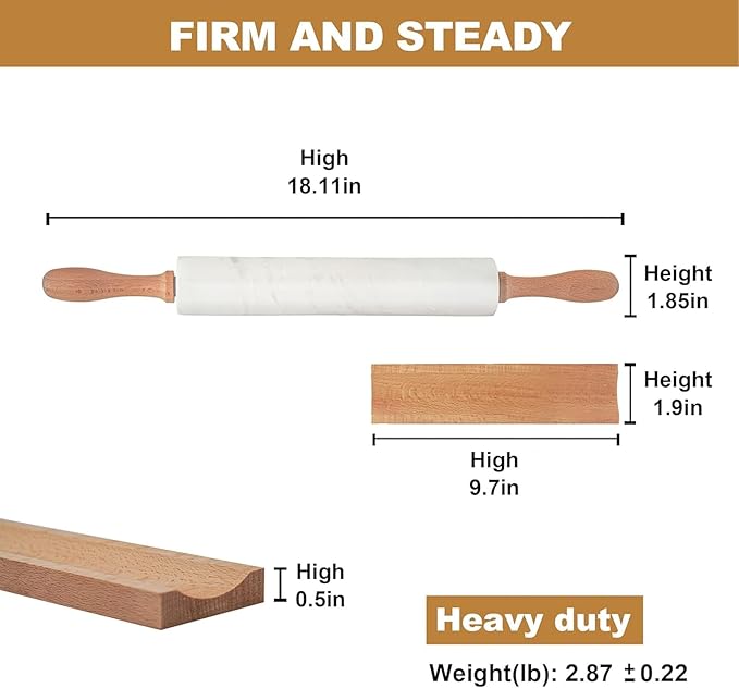 Koville Marble Rolling Pin, Non-Stick African Stone Polished Dough Roller, Pasta, Dumpling, Ravioli, Fondant, Pie Crust, Kitchen Baking Pastry Tools(Namib Fantasy) - Image 2