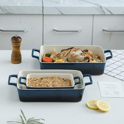 KOOV Bakeware Set, Ceramic Baking Dish, Rectangular Baking Pans Set, Casserole Dish for Cooking, Cake Dinner, Kitchen, Wrapping Upgrade, 12 x 8.5 Inches, 3-Piece (Gradient Blue) - Image 4