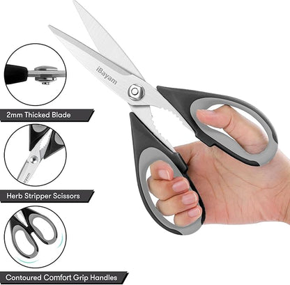 Kitchen Gadgets Utensils Set for Home, iBayam 8.5" Kitchen Scissors with Sheath, Black Cooking Scissors, All Purpose Shears - Image 4