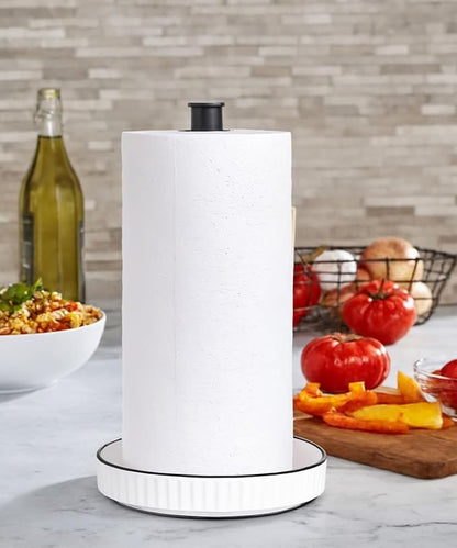 VROOMIUM Black Paper Towel Holder Countertop, Ceramic Base Easy-to-Clean, 1.5 lbs, 7" B x 12.5" H, Stable Elegant and Durable Kitchen Roll Stand
