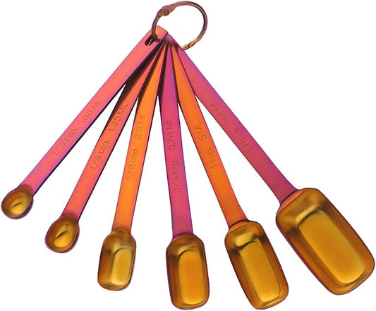 DOCBLACK 6PCS Measuring Spoons Set, Premium Heavy Duty Stainless Steel Metal Kitchen Measuring Tools Set, for Cooking Baking, for Dry or Liquid, Fits in Spice Jar - Orange Red