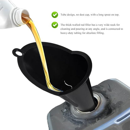 2 PCS Oil Funnel, Multi-Purpose Plastic Long Neck Oil Funnel, Automotive Use Funnels for Filling Oils Lubricants Water Diesel, Kitchen Funnels for Filling Bottles Jars (Black)