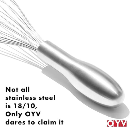 OYV 18/10 Stainless Steel Whisk, Ergonomic Handle, Dishwasher Safe Metal whisk, Professional Whisk for Kitchen Cooking, Perfect for Blending, Whisking, Baking, and Beating, 10-Inch Wire Wisk - Image 3
