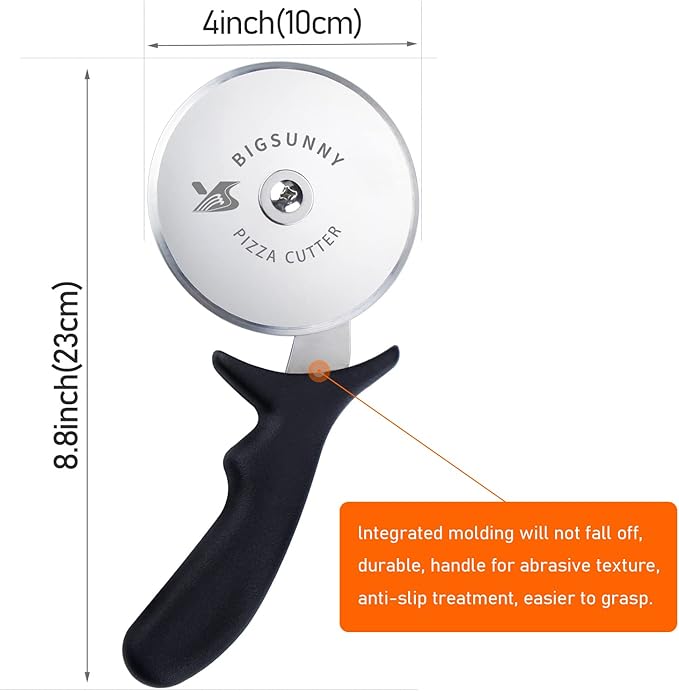 MSY BIGSUNNY Pro Pizza Cutter, Stainless Steel Pizza Cutter Wheel, with Super Sharp Pizza Slicer Dia 4-inch(10cm), Dishwasher Safe - Image 3