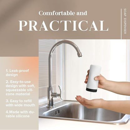 ElmRidge Dish Soap Silicone Dispenser for Kitchen Sink,Squeeze Washing Up Liquid and Hand Soap,Round refillable Silicone Bottles,Easy to Fill and to use, 8.5 oz,Black 2.4 x 2.4 x 5.5 inches (White) - Image 3