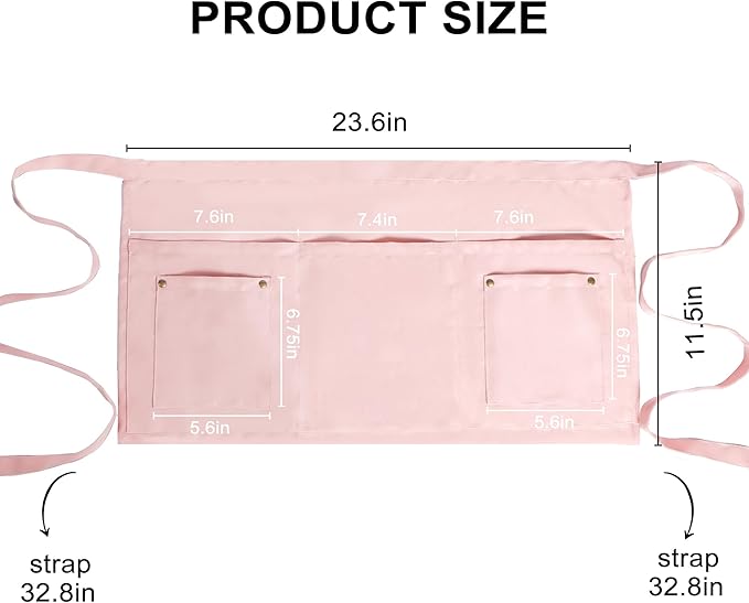Server Apron with 5 Pockets - Rivet buckle Unisex Short/Half Waiter Waist Short Apron